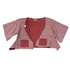 H J's Eclectic Messes Red White Patchwork Cottage Gingham Kimono Jacket Womens M